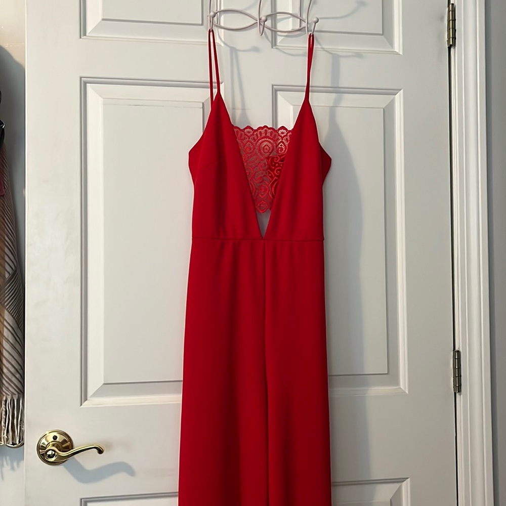 Red Jumpsuit with Lace Detail